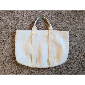 Clare V. Tropezianne White Leather Tote Bag Denim Lined Gold Hardware Zip Pocket